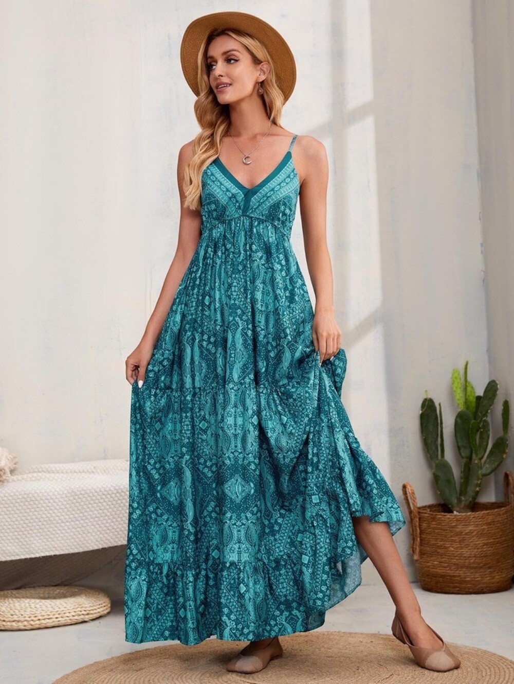 Emery Rose Boho Maxi Dress Teal Aqua